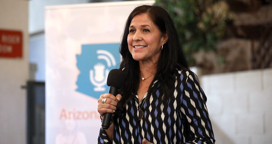 Sen. Catherine Miranda, D-Phoenix, speaks at an event hosted by Arizona Talks at Greenwood Brewing in Phoenix on Oct. 23, 2023. Miranda has taken a few minutes on the Senate floor to present “Mental Health Mondays,” true stories of people’s struggles in the state mental health system. PHOTO BY GAGE SKIDMORE